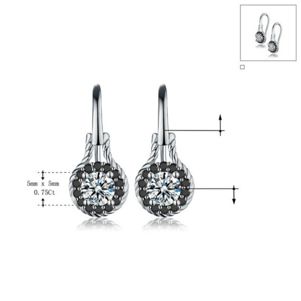 New SS Earrings with a CZ Stone and Black Accents - Picture 3 of 3
